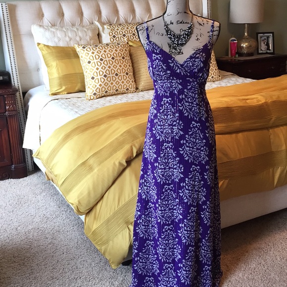 purple and gold maxi dress